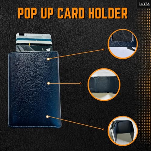 Jaysa Pop up Card Holder Leather,Card Holder, Minimalist Leather Wallet, Card Wallet with Money Pocket (Dark Blue)4