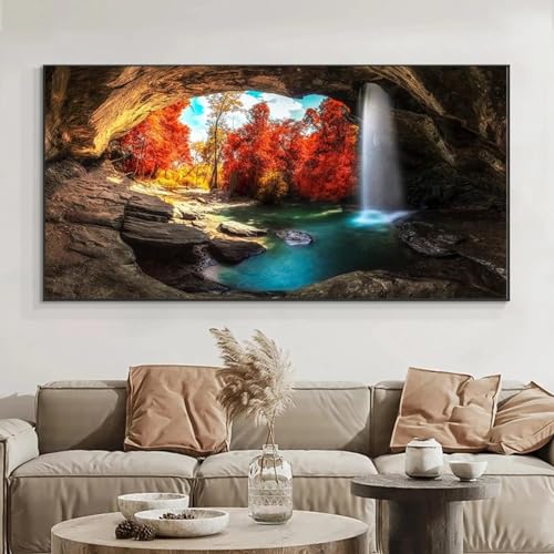 Pintura en lienzo con agujero natural y cascada impresión artística de alta definición