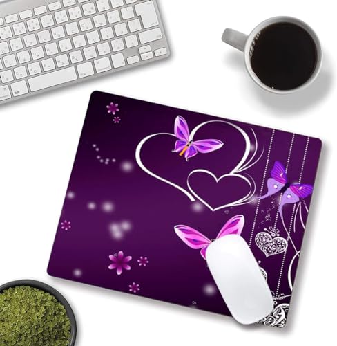 Image of Premium-Textured Mouse Pad, Non-Slip Rubber Base Mousepad for Laptop, Computer & PC, 9.5x7.9 in - Enhanced Precision, Ergonomic Comfort, Ideal for Gaming & Office (Purple Heart Butterfly)