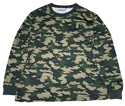 True Religion Men's Long Sleeve Logo Tee, Camo, Medium