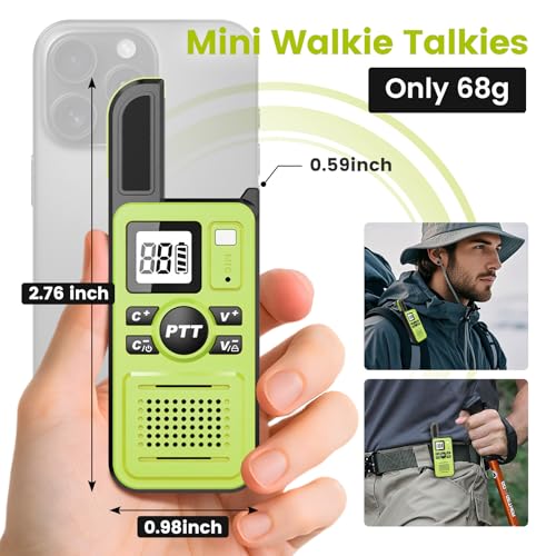 Image of Super Mini Walkie Talkies Long Range with Earpiece, Portable 2 Way Radios | ﻿Walkie Talkie for Adults, 22 Channel, Up to 24 Hours Battery Life,Clear Communication for Team, Restaurants, Outdoor, Green