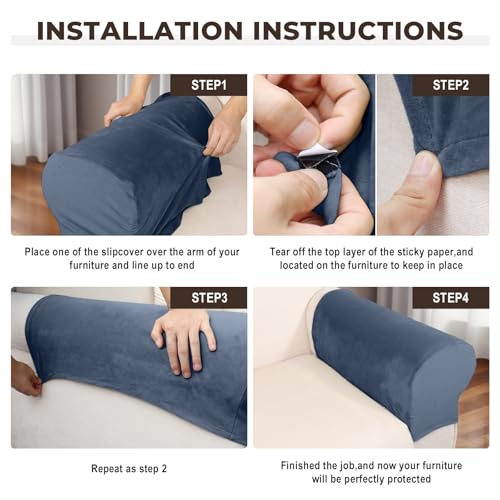 Image of Couch Arm Covers 2 Pcs Sofa Armrest Covers Stretch Couch,Armrest Cover for Chairs Scratch-Resistant Sofa Arm Cover Armchair Slipcovers,Berlin Blue