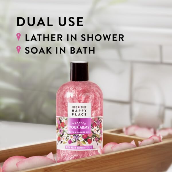 Miniatura 3 de Find Your Happy Place Gel de baño y ducha envuelto en tus brazos, rosa rubor y magnolia, 12 onzas líquidas