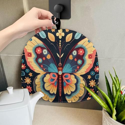Image of ButterflyTea Cosy for Teapot Washable Tea Pot Cozy for Keeping Warm Black Cat Kettle Cover for Halloween Day Party Gifts,Dust Proof Breakfast Tea Pot Cover