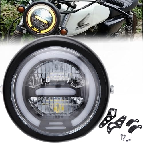 DREAMIZER 6,5 Pouces Phare LED pour Moto Rond avec Support, Feux de Halo DRL Lumière Blanche, Universel Compatible avec Harley Honda Suzuki Yamaha Kawasaki Triumph Cafe Racer