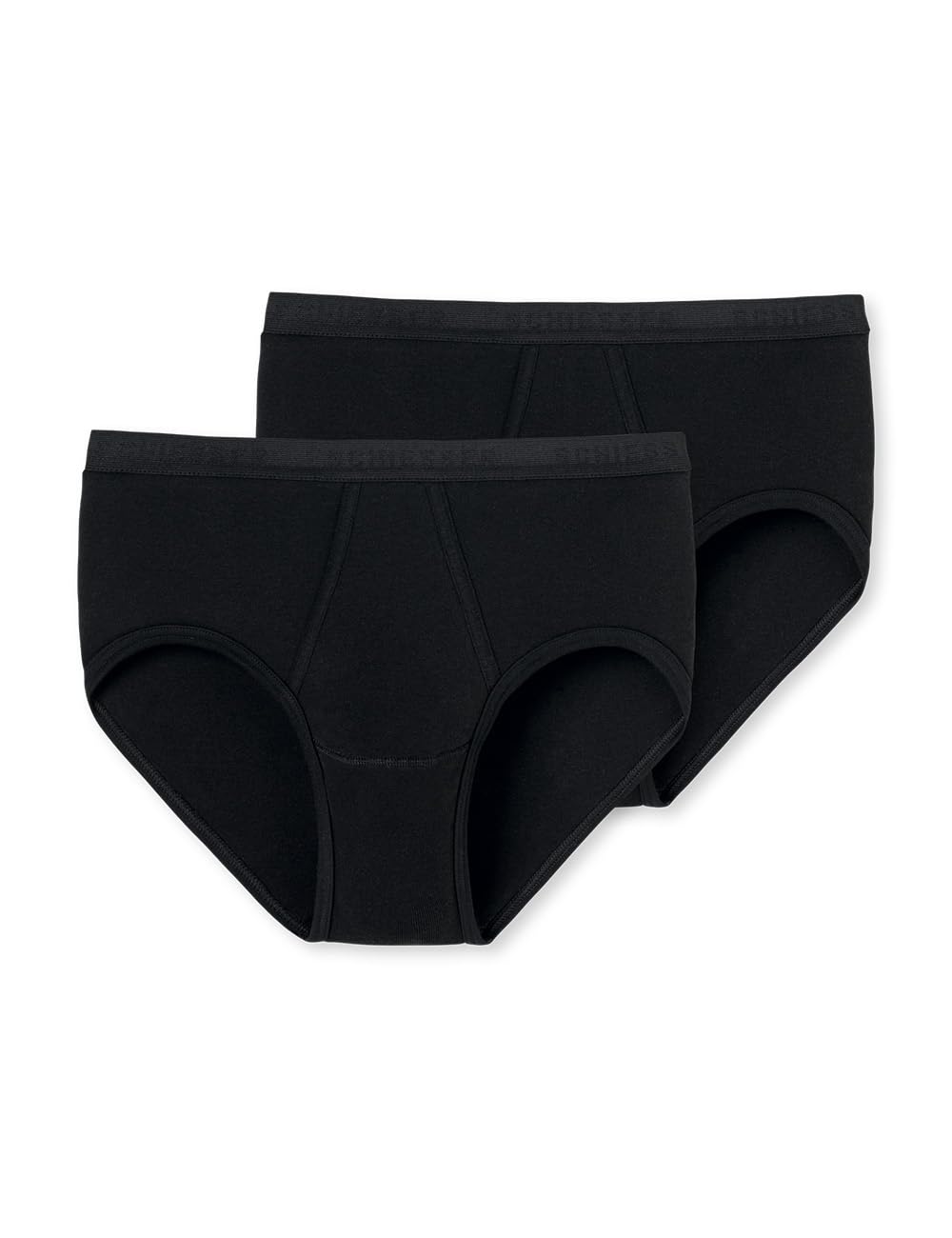 Schiesser Men's 2 Pack Sports Briefs with Fly - Original Fine Rib, Black_005136, XL