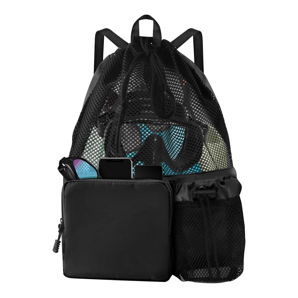 Drawstring Swimming Bag, 30L Quick Dry Mesh Beach Bag Drawstring Backpack Swimming Gear Lightweight Multifunctional for Riding, Hiking, Camping