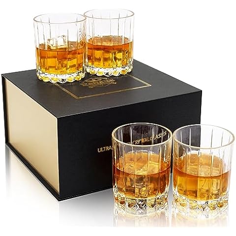 KANARS Crystal Whiskey Glasses, Set of 4 Premium Rocks Glasses in Elegant Gift Box, 10 Oz Old Fashioned Glass Tumblers for Bourbon, Scotch Whisky, Cocktails, Cognac, Liquor Drinking Cover