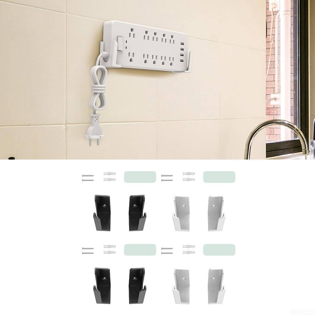 Supporto da parete per ciabatta, 2 set, installazione punzone per casa, ufficio e dormitorio, design salvaspazio (bianco)