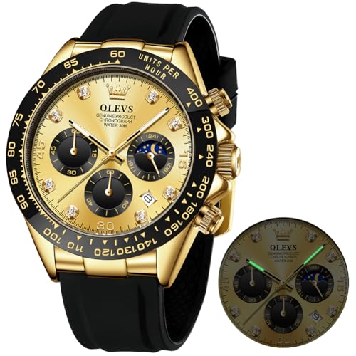 Image of OLEVS Watches for Men Business Diamond Moon Phase Male Watch Chronograph Fashion Dress Waterproof Date Analog Quartz Waterproof SiliconeMen Wrist Watch