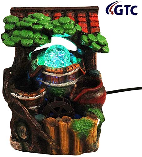 Image of GTC Beautiful Tree Nature Showpiece Water Fountains with Led Lights for Waterfall Home Decoration Gifts Mini Pump Polystone (G 208,Multicolour)
