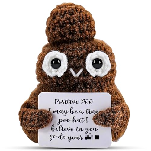 Hoedia Handmade Emotional Pickle Gift, Cucumber Crochet Doll Inspirational Gifts with Cards, Cute Knitted Funny Support Pickle Potato Friend Birthday (Positive Poo)