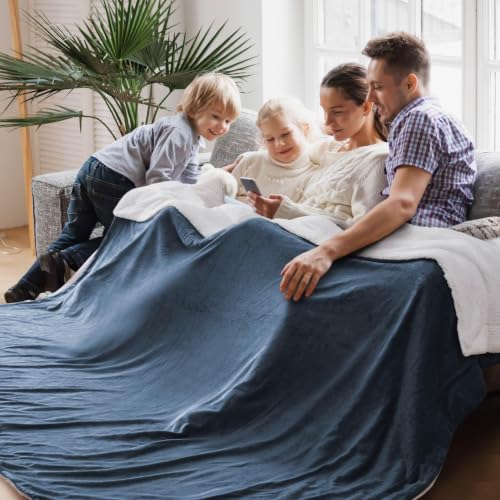 Image of Bedsure GentleSoft Sherpa Fleece Cal King Blankets for Bed, Non-Heated, Thick and Warm Oversized Throw for Women and Men, Soft Fuzzy Plush Large Blanket for Winter, Slate Blue, 112x98 Inches
