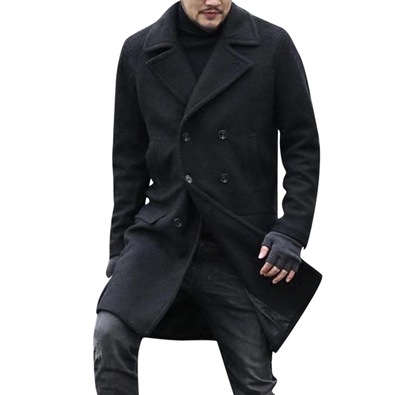 Kinkoccl Mens Long Overcoat Jacket Woolen Outerwear Slim