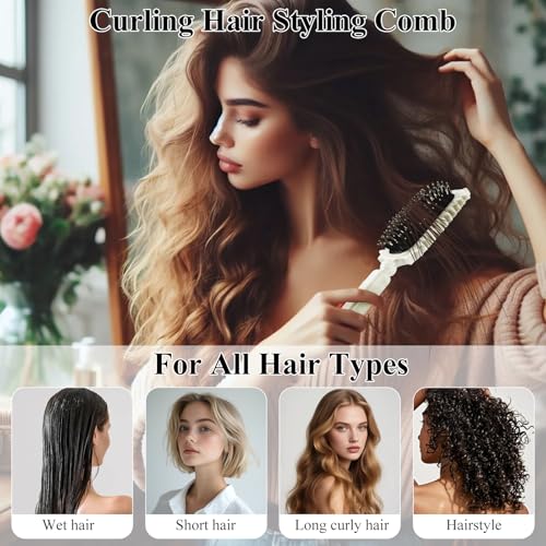 Curl Defining Brush, Curl Define Styling Brush With Cleaning Claws, Hair Brush for Combing and Shaping Men's and Women's Curls to Reduce Pulling, Curl Enhancing, Unisex (Beige) — view 4