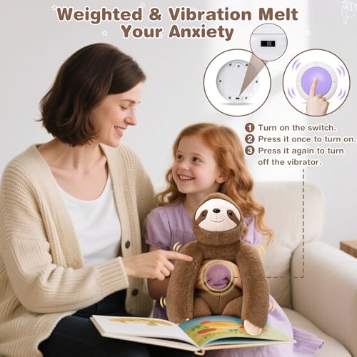 Joyreal Gewichteter Sloth für Erwachsene, 1.5kg Weighted Stuffed Animal, Angst & Stress Relief, Gewichtskuscheltier mit Verstecktem Fach, für Schlaf & Entspannung Geschenk Kinder