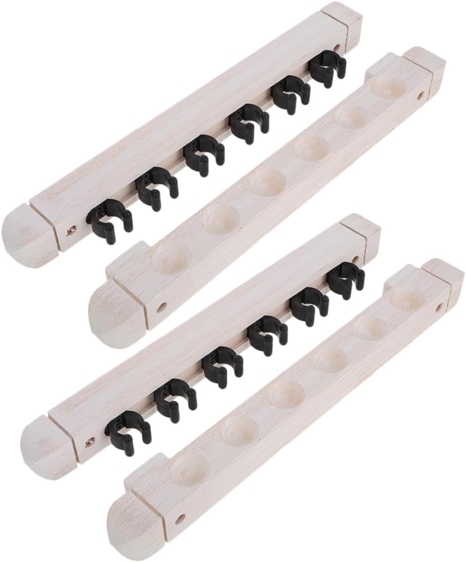 2 Pairs Wall Mounted Billiard Cue Rack Solid Wood 6-hole Pool Storage Rack Holder for Pool Table Accessories Billiards Cue Stick Organizer