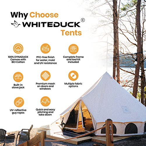 WHITEDUCK Avalon Canvas Bell Tent - Luxury All Season Tent for Camping & Glamping Made from Premium & Breathable 100% Cotton Canvas w/Stove Jack, Mesh (13' (4M), Fire Water Repellent)