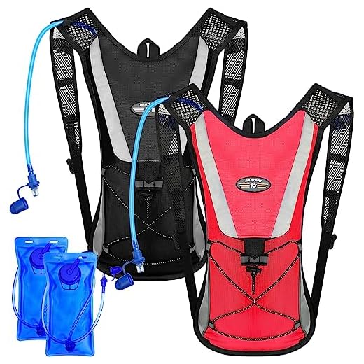 2 Pack Hydration Backpack Pack with 2L Water Bladder, Hiking Backpack with Hydration Bladder Water Rucksack Backpack Bladder Bag Cycling Bicycle Bike/Hiking Climbing Pouch (Black, Red)