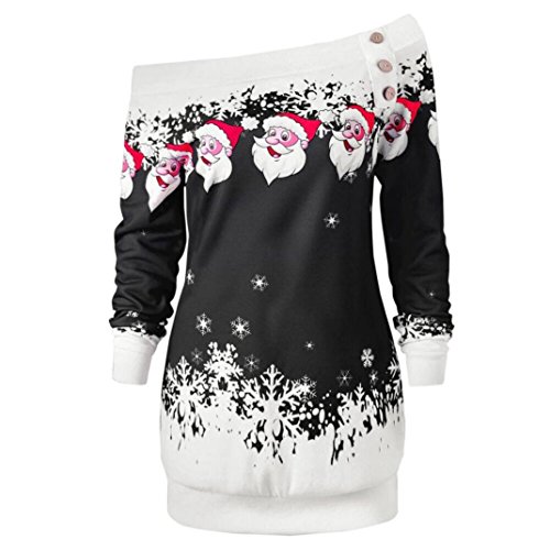 Preisvergleich Produktbild Btruely Pullover Damen Warme Beiläufige Langarm Sweatshirt Weihnachten Bluse Sankt Snowflake Print Tops (Schwarz, L)