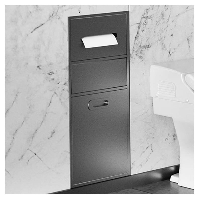 Soluzione portaoggetti da parete in acciaio inox con bidone della spazzatura, organizer salvaspazio da bagno