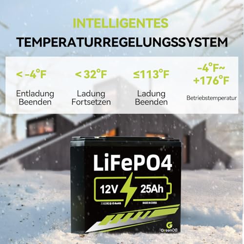 12V 25Ah LiFePO4-Batterie mit eingebautem 10A BMS, 3000+ Deep-Cycle-Lithiumbatterie, 10 Jahre Lebensdauer, einsetzbar für Solaranlage, Antriebsräder, Fischfinder, Outdoor-Camping, Roller