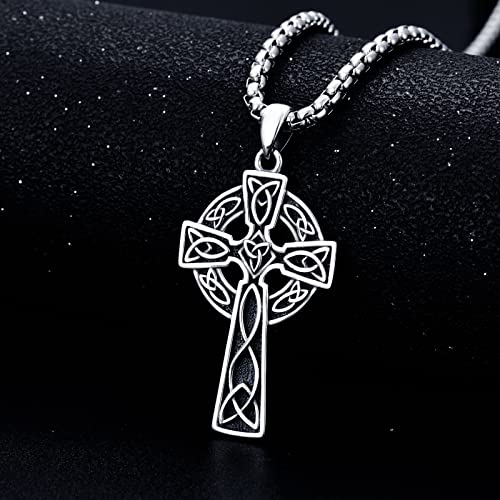Irish Cross Necklace for Men Sterling Silver Celtic Knot Cross Pendant with 22”+2” Stainless Steel Chain Shamrock Tree fo Life Gift for Men Women3