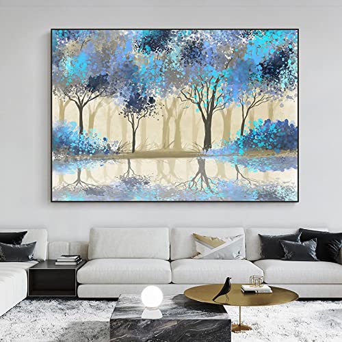 Decoration murale foret bleue pour habiller un grand mur de salon vide