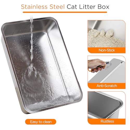 Image of Anywish Stainless Steel Cat Litter Box with Lid, XL Extra Large Enclosed Removable Metal Litter Box with Litter Scoop&Double Layer Litter Mat, Non-Sticky, Non-Odor, for Big Cats Dark Grey