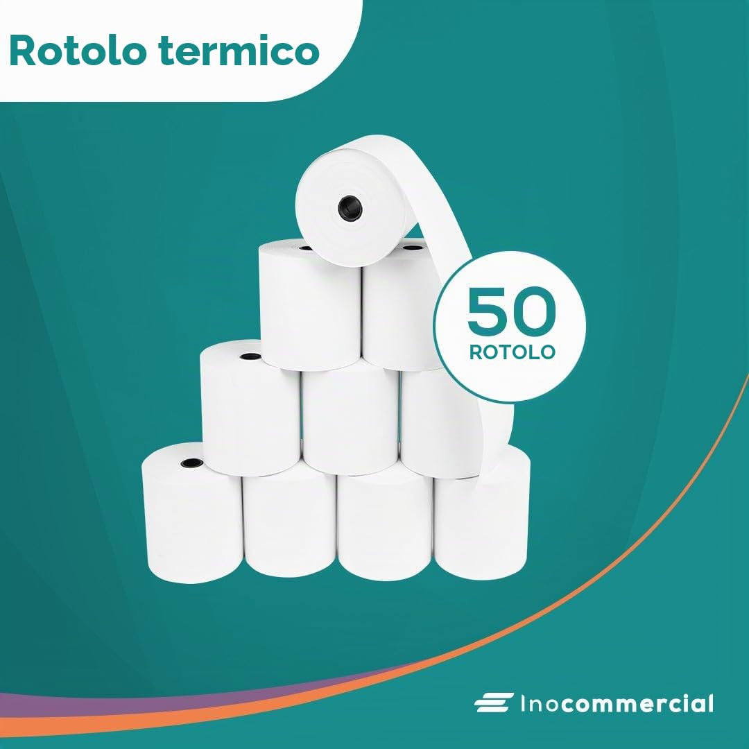 Inoverse - Rotoli di carta termica per EC-Cash, 57 mm x 60 mm x 12 mm, carta termica per cassette, 50 m, 50 rotoli, rotoli per registratore di cassa, dispositivi EC e bancomat, senza BPA