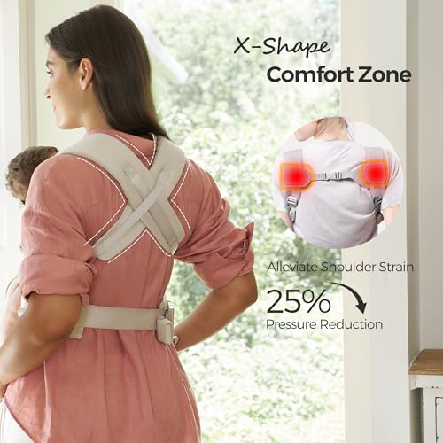 Image of Momcozy Newborn Carrier WeeSnug- Lightweight and Cozy Comfort for 7-25 lbs, Ergonomic Cross-Back Support, Effortless to Put On, Hands-Free Baby Carrier with Lumbar Support, Khaki