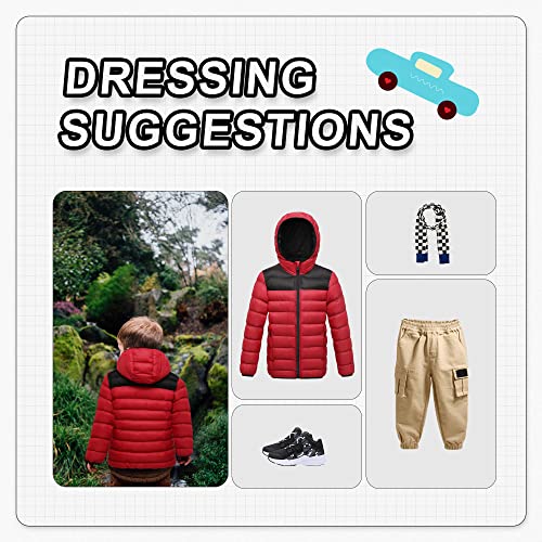 Ggleaf Boys' Hooded Lightweight Water Resistant Puffer Jacket Winter Coat Red And Black 14-16 #TOP5