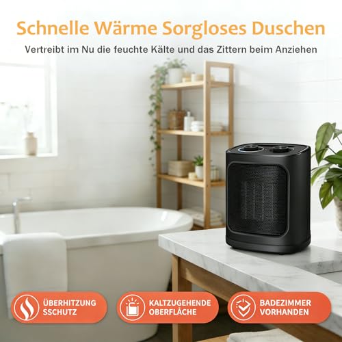 COWSAR Mini Heizlüfter Energiesparend, 1800W Elektroheizung 3 Heizstufen ✓ Überhitzungs & Kippschutz ✓ Keramik Heizlüfter für Badezimmer, Schlafzimmer, Büro – Bild 4