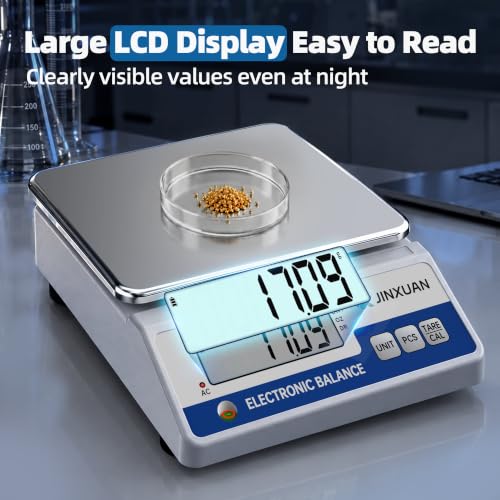 Image of Digital Lab Scale 0.01g Accuracy 5000g Analytical Balance Scale Precision Scale for Weighing Gold Silver Jewelry Diamond Powder Grain Food, Electronic Gram Scale with 500g Weight, LCD Display, 7units