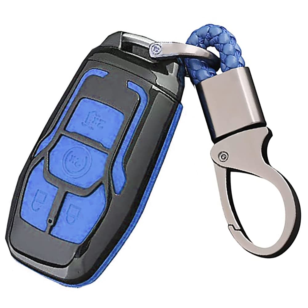 ontto Smart Key Cover Case Key Shell Remote Key Box Key Chain Key Ring Prevent Scratch and Falling Fit for Ford Lincoln Taurus Explorer Mustang (Black and Blue)