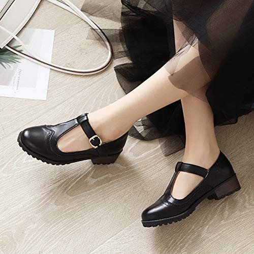 Odema sapato social feminino oxfords bico redondo fivela cinto sapato social, Preto, 4.5
