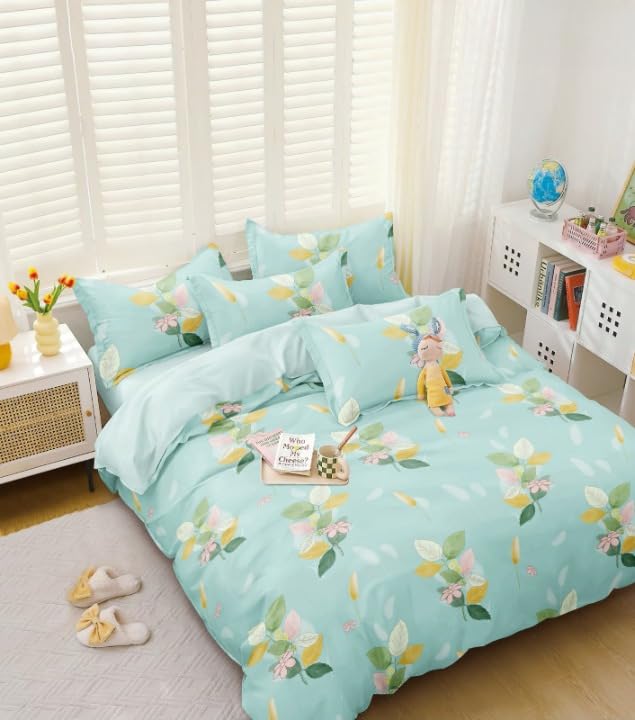 Image of TIB The Intellect Bazaar Flat Double Bedsheets with 2 King Size Pillow Covers | Double Bed Breathable | Wrinklefree | Ultrasoft | 90 x 100 Inches, 7X7.5 Feet | M-Green Leaves