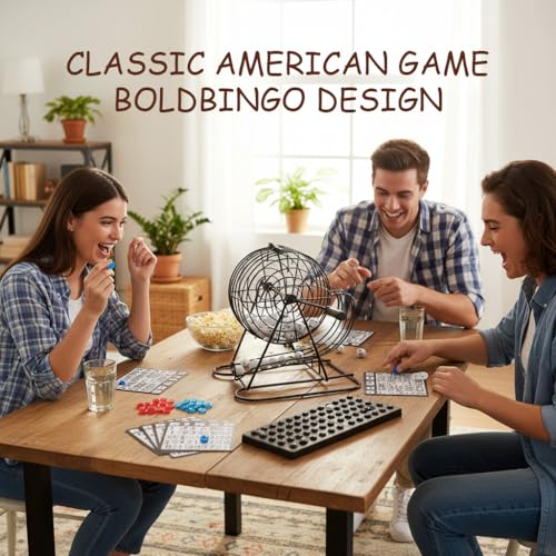 Bingo Cage Game Set for Adults and Youths,Premium Bingo Set includes 8inch rotating metal cage, 75 bingo balls, 18 cards, 150 chips, and foldable main board. Ideal for family bingo and parties - Image 7