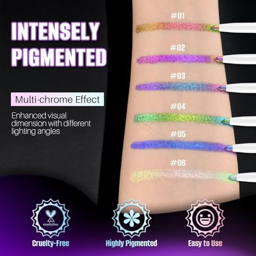 Image of CHARMACY Chameleon Chrome Eyeliner, Multichrome Shifting Colors Metallic Glitter Eye Makeup, Waterproof Smudgeproof Gel Eyeliner, Long Lasting Wear, Vegan & Cruelty Free (B04)