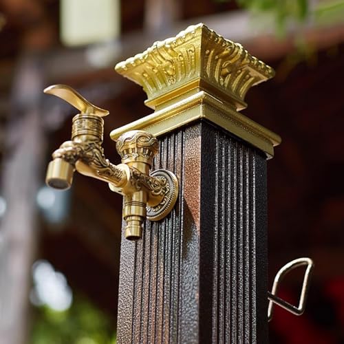 Columna de agua de jardín retro de 112 cm con grifo de latón y soporte 6