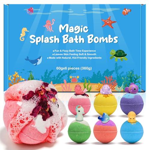 Bath Bombs for Kids Sprudelnde Badekugeln kinder mit Kakao- & Sheabutter pH-hautneutral & sanft Badebomben Mit üBerraschung Pflegendes Badespaß Geschenk für Geburtstag badebombe 6er Pack
