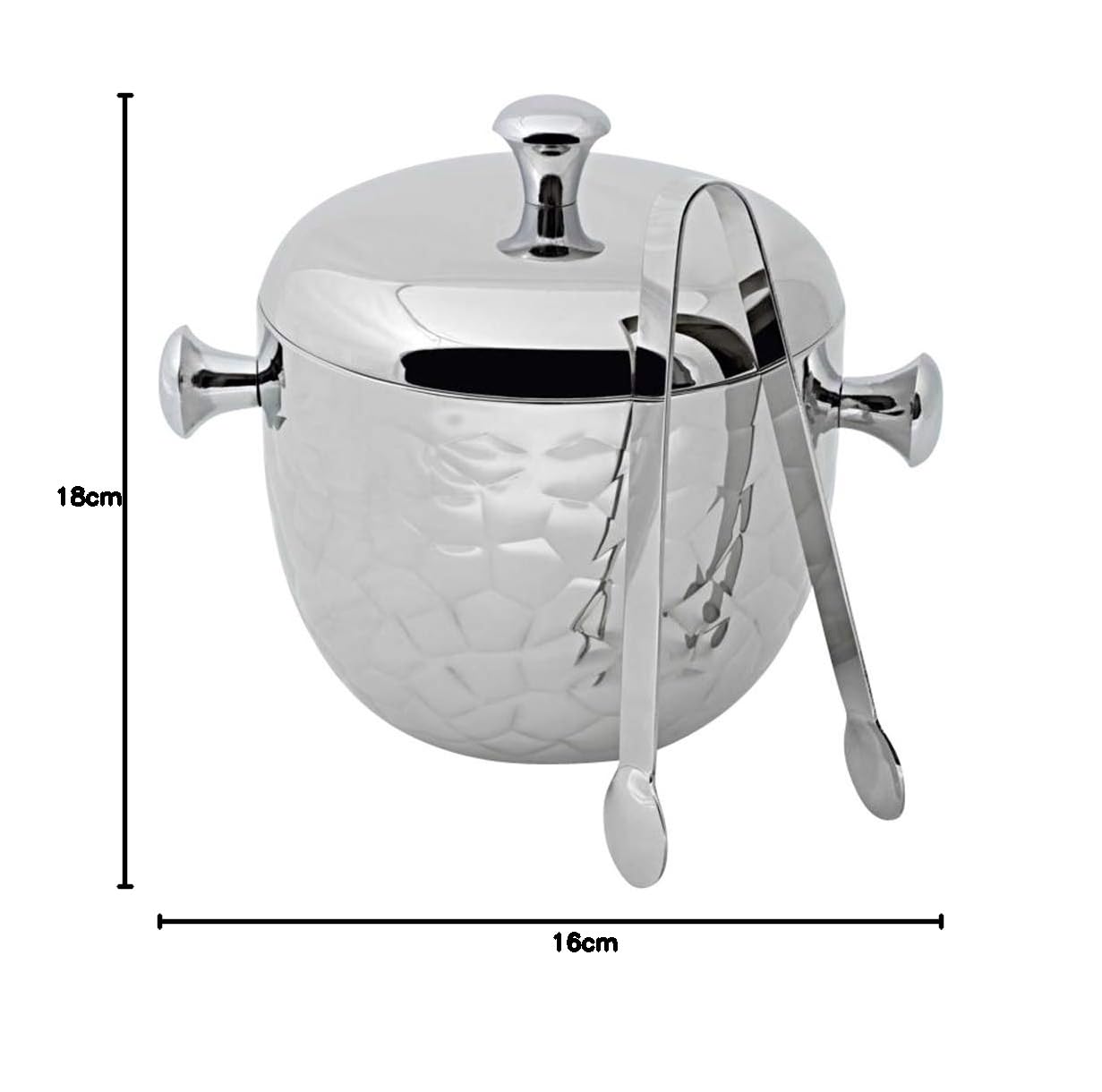 EDZARD Eiseimer Rico (H 18 cm, Ø 16 cm, 1,5 L), Edelstahl hochglanzpoliert, doppelwandig, gehämmert, mit Deckel und Eiszange – Eiswürfelbehälter, Eiskübel, Eiskühler, Barzubehör