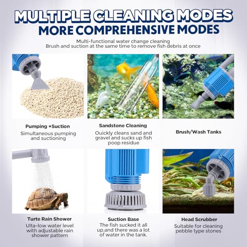 Image of Tujoe Electric Aquarium Gravel Cleaner - 6 in 1 Electric Automatic Removable Vacuum Water Changer Sand Algae Cleaner Filter Changer 110v /28w