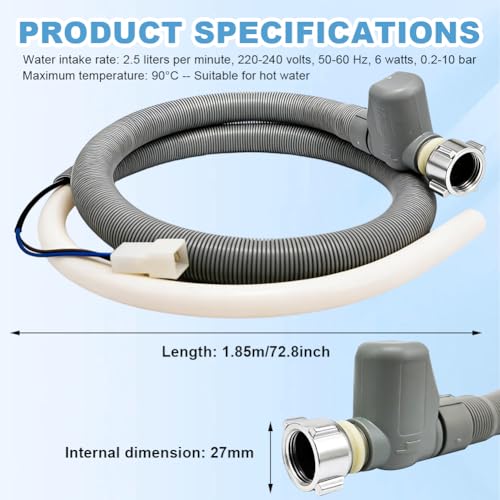 Aquastop Schlauch Spülmaschine, 1,85M Universal Aquastop Zulaufschlauch Inlet Hose für Waschmaschine, Dishwasher