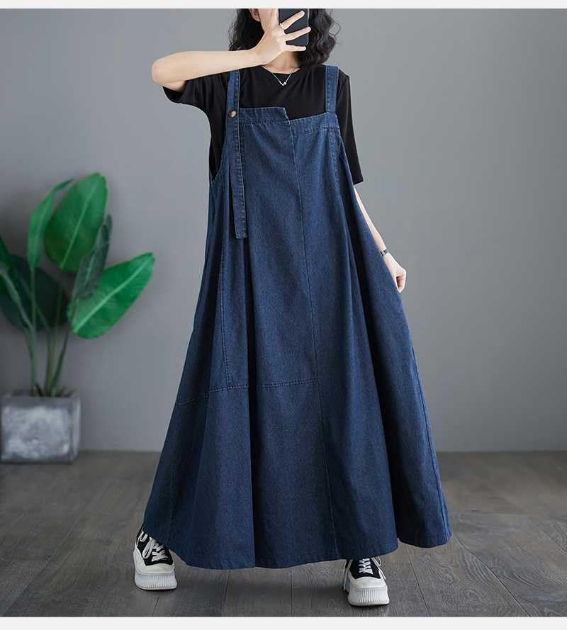 Overall Dress for Women Jean Boho Denim Overalls Skirt Jumper Pinafore Dresses Wide Hem Adjustable Straps Loose - Image 2