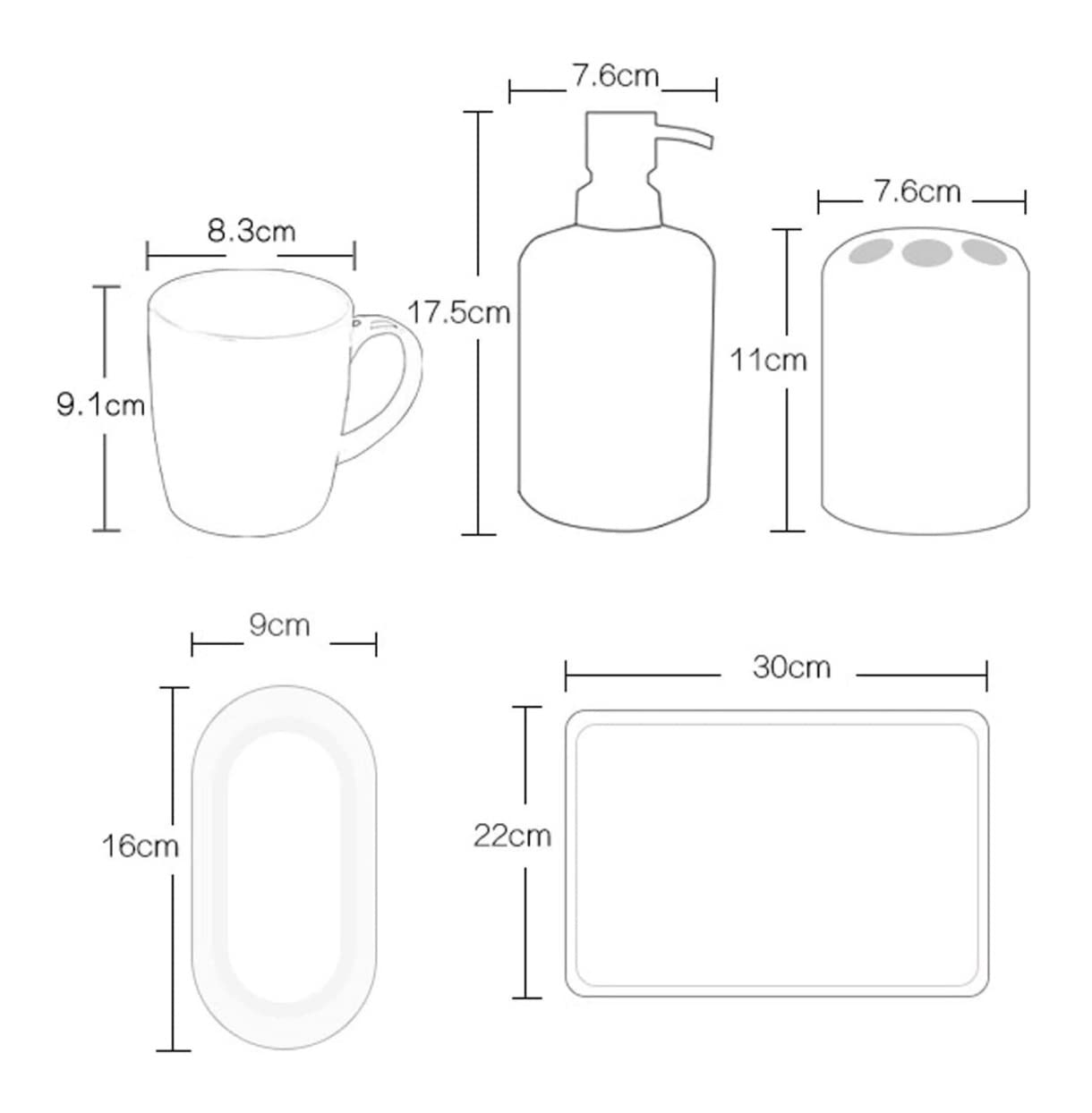Badezimmer Set Weißes Badezimmer-Accessoires-Set Aus Keramik, 5-teiliges Badezimmer-Ensemble Für Baddekoration, Tropisches Pflanzenmuster Dekoration Organizer(5-piece Set)