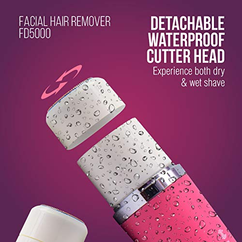 Havells Lady Facial Hair Remover | Rotary Blades for Clean and Smooth Touch for Upper Lips, Chin & Cheeks | Wet & Dry Use | Battery Powered | Mirror Included | Hot Pink | FD5000 - Image 5