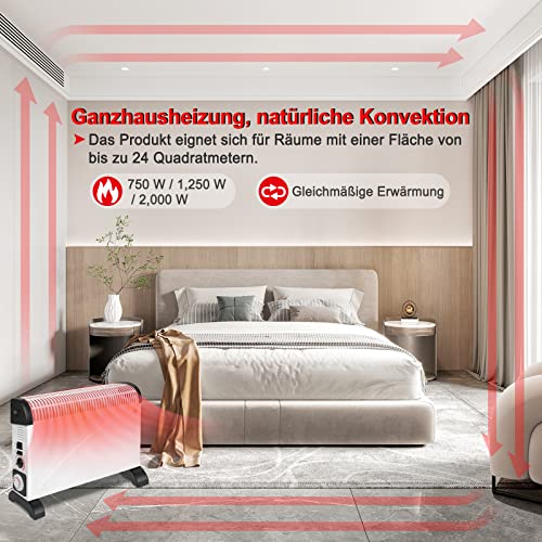 Yznahre Elektrische verwarming, ventilatorkachel, energiebesparend, stil, 2000 W, convectorverwarming, met 24 uurs timer, 3 standen, elektrische verwarmingstoestellen, geschikt voor woonkamer, slaapkamer, kantoor - Afbeelding 4