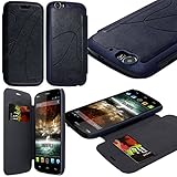 Wiko Seluxion - Coque Housse Etui à rabat latéral et porte-carte pour Wiko Darkfull couleur Bleu + Film de Protection d\'écran