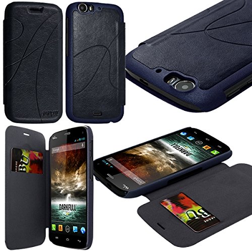 Seluxion - Coque Housse Etui à rabat latéral et porte-carte pour Wiko Darkfull couleur Bleu + Film de Protection d'écran